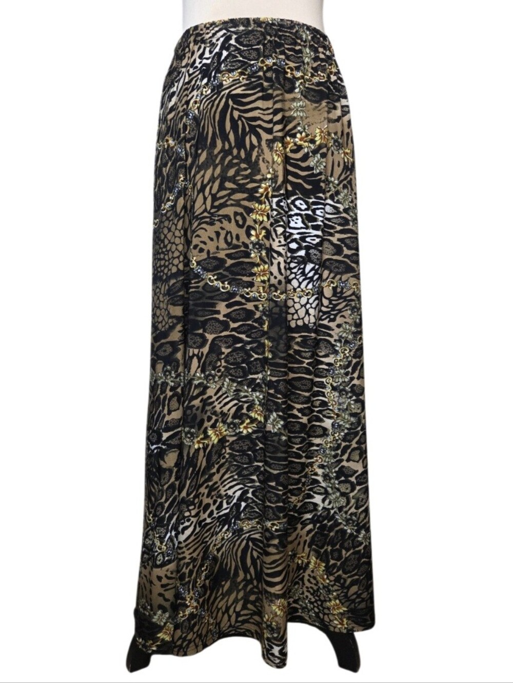 Vintage Y2K Animal Print Maxi Skirt Brown Black Floral Chain Boho Large